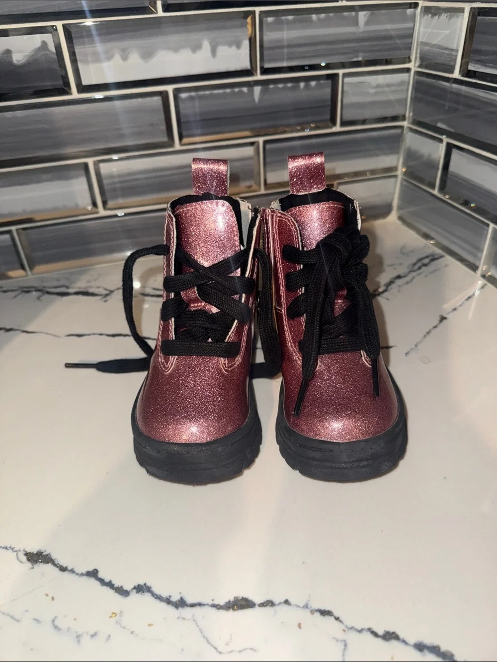 UGG Kids Glitter Rose Pink Lace-Up Boots